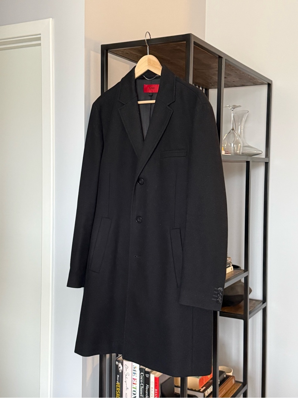 Virgin Wool Black Men's Overcoat by Hugo Boss